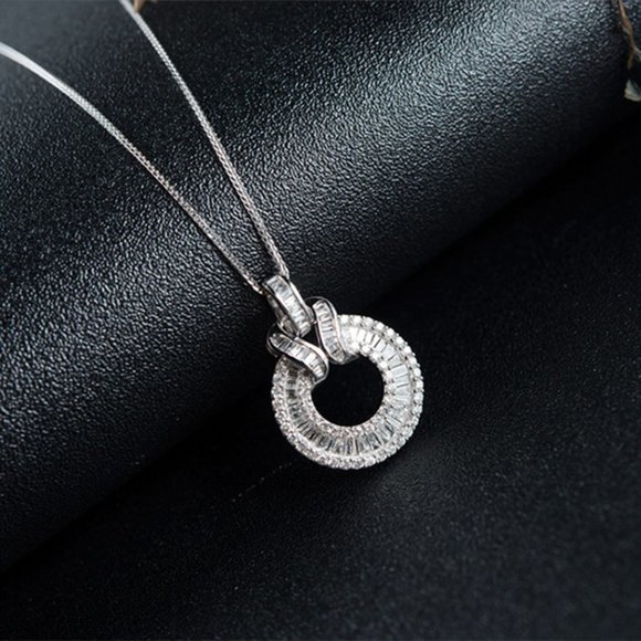 💥 925 Sliver Coating CZ Emerald and Round Cut Necklace for Women, HA4552 - Picture 1 of 3